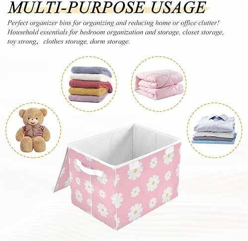 Miniatura 7 de Chamomile-white-flowers-print Large Foldable Storage Bin with Lid, Fabric Storage Boxes with Handles, for Shelves Closet Home Bedroom Office.