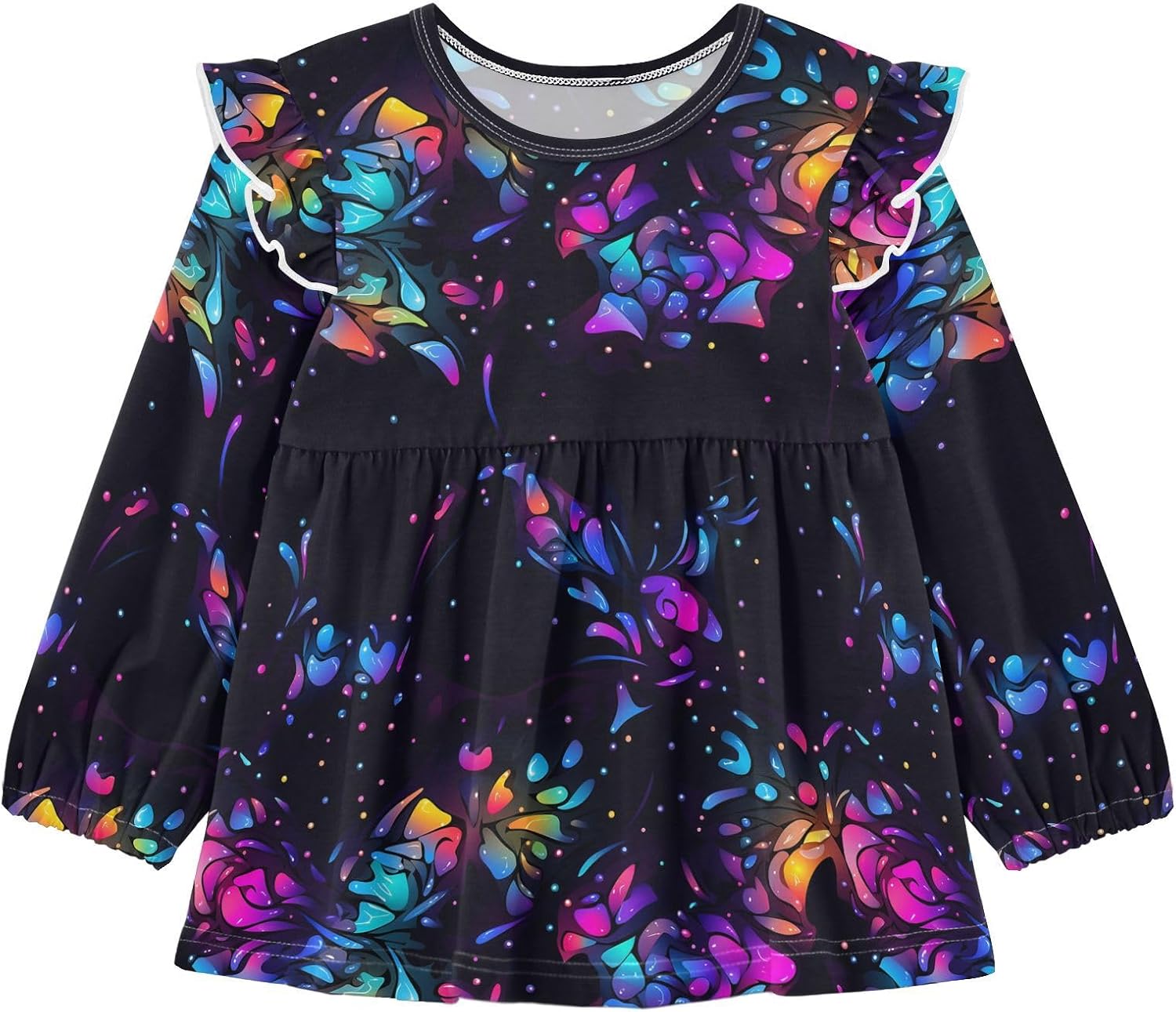 visesunny Toddler Clothes for Girls Neon Colored Leaves Long Sleeve Fall Shirts Cotton Top with Ruffle Collar