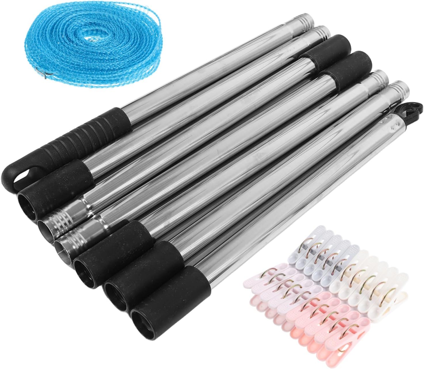 Generic Portable Outdoor Clothesline Set with Stainless Steel Support Pole and Clips, 2.5 Meter Windproof Garden Washing Line for Travel and Backyard Laundry, Easy Disassembly and Storage
