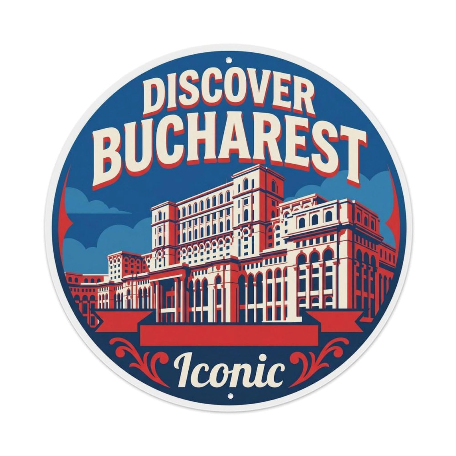 Vintage Travel Bucharest Parliament Iconic 1 Metal Tin Sign