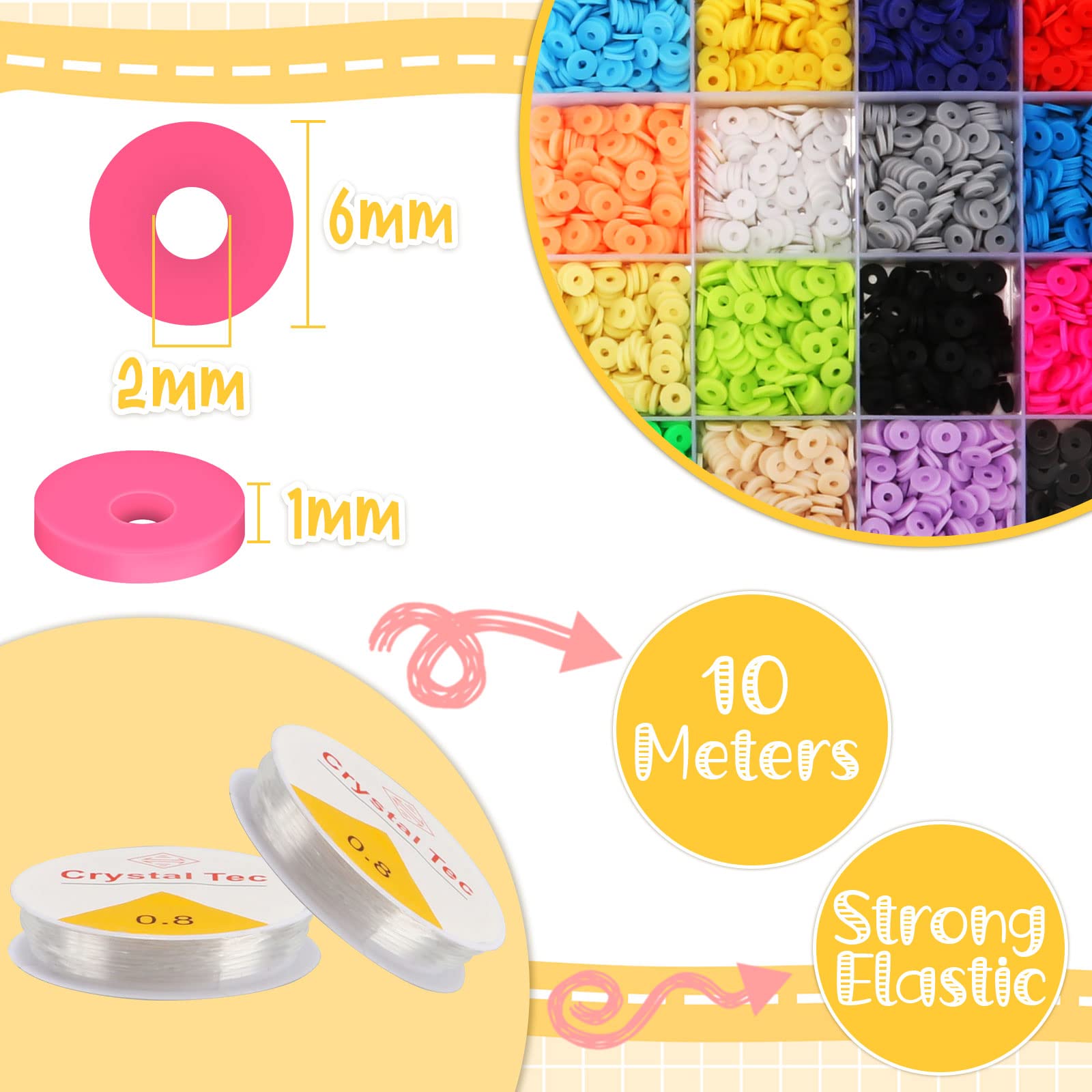 ZEFAN Lot De 6 000 Perles En Argile Colorées De 6 Mm Pour