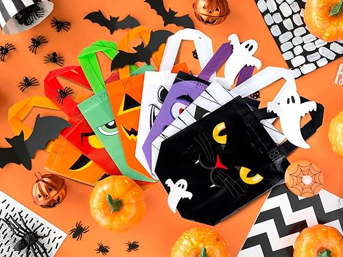 Miniatura 10 de 12 bolsas de Halloween para dulce o truco, bolsas de Halloween con asas para niños, bolsas de regalo reutilizables no tejidas de Halloween para