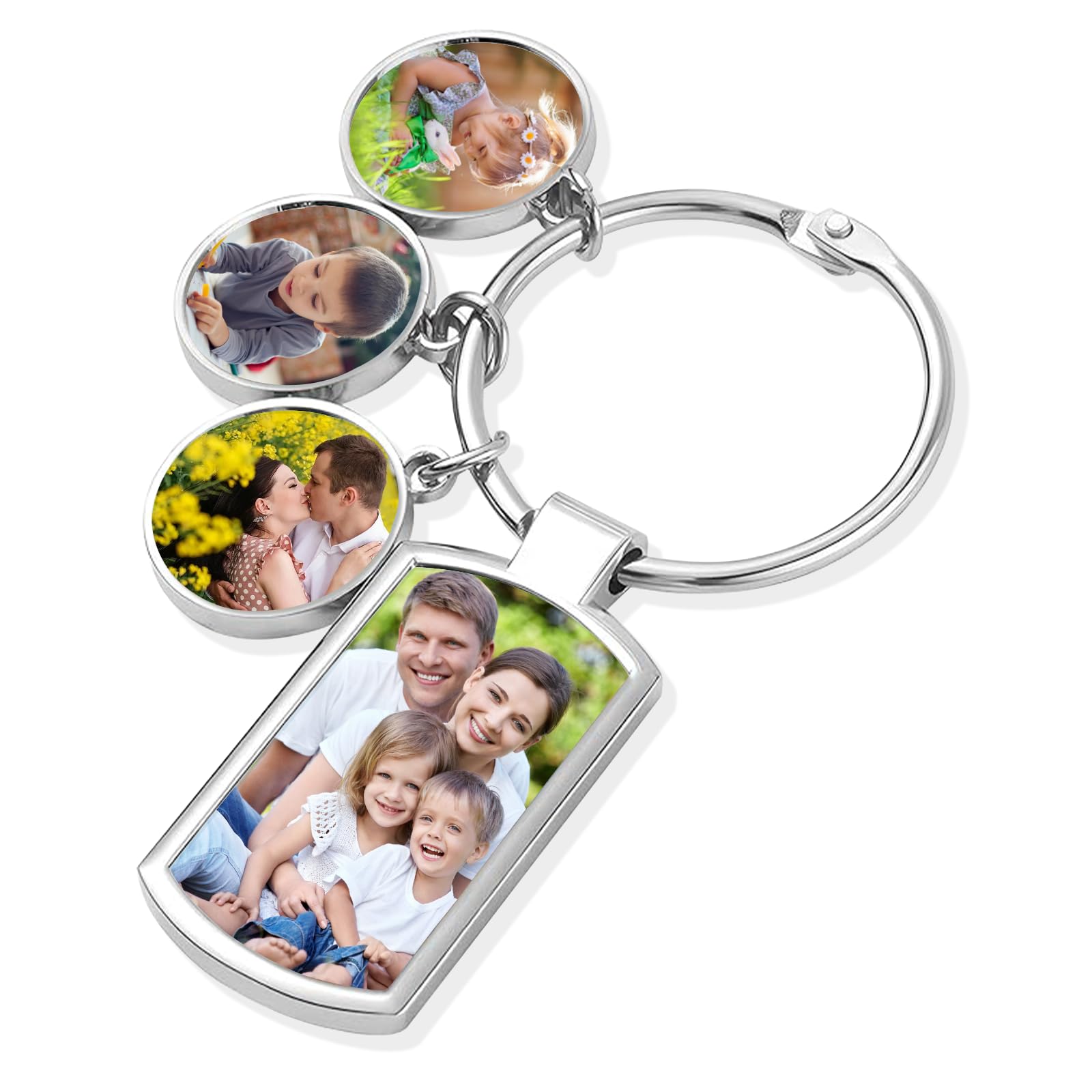 Wbw Unisex 1+3 Type Personalised Photo Keyring - Custom Keychain With Engraved Name Keyrings Personalised Keychains With Picture Customized Gifts For Men, Women, Dad And Mom (1+3 Type)