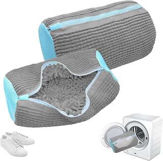 2 Piezas Bolsas para Lavar Zapatillas en Lavadora, Reutilizable Malla 360° Bolsa Lavadora Zapatillas con Cremallera, Funda para Lavar Zapatos en Lavadora para Todo Tipo de Calzado, Gris