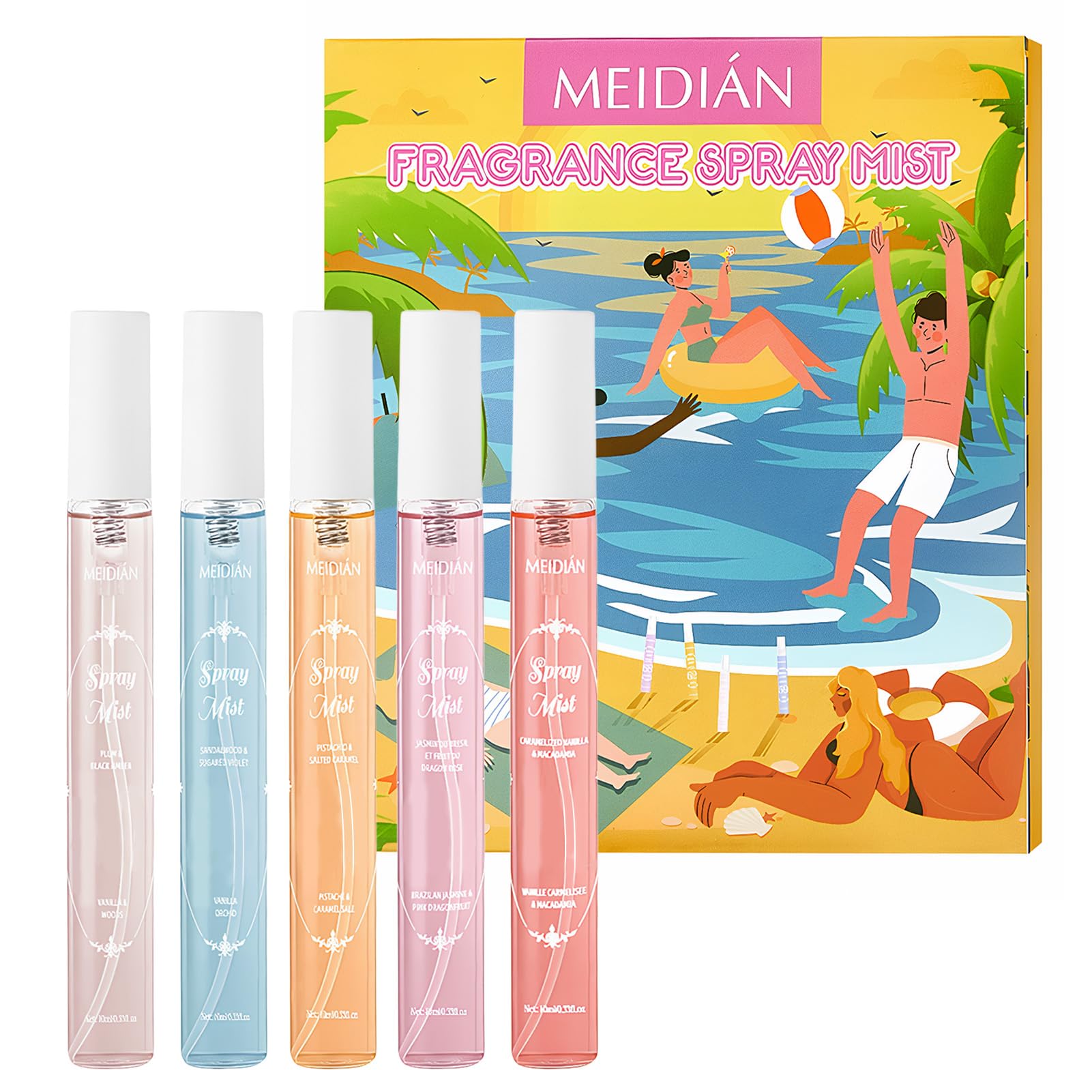 Set di Acqua Profumata per capelli e corpo, mini profumi, Acqua Corpo Profumata donna, fragranza a lunga durata per viaggi e vacanze, regalo per donna 5 x 10ml