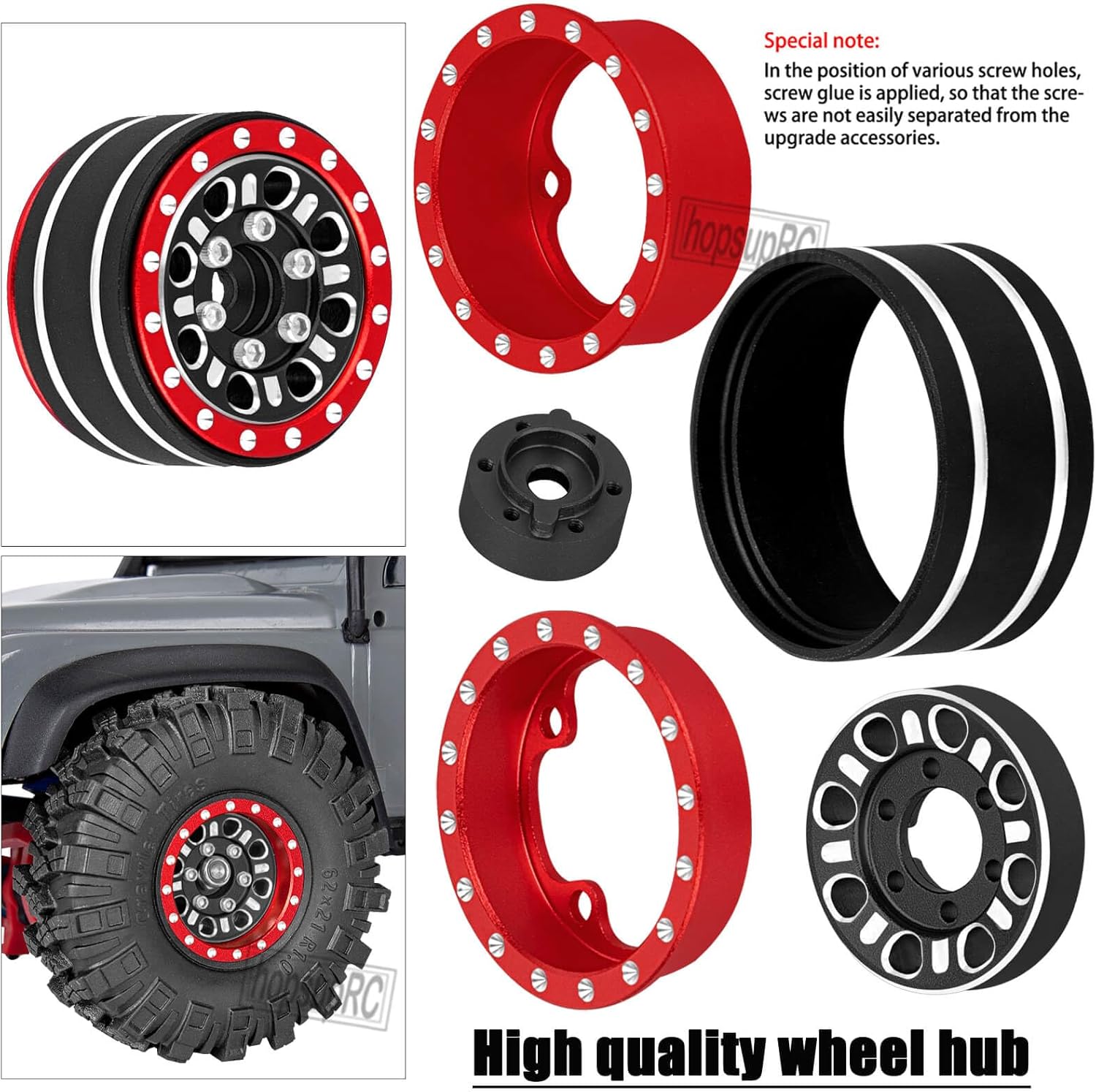 1.0 Beadlock Wheel Tires Wheel Hub Wheels Rim for 1/24 SCX24 FCX24 1/18 TRX4M RC Crawler Car. Aluminum 1.0 in Beadlock Wheel Rims Heavy Duty Rim,Black