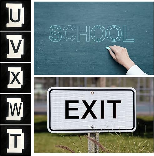 Miniatura 4 de Juego de 26 plantillas de borde, alfabeto para manualidades, dibujo en aerosol, plantillas reutilizables para pintura de direcciones en carretera,