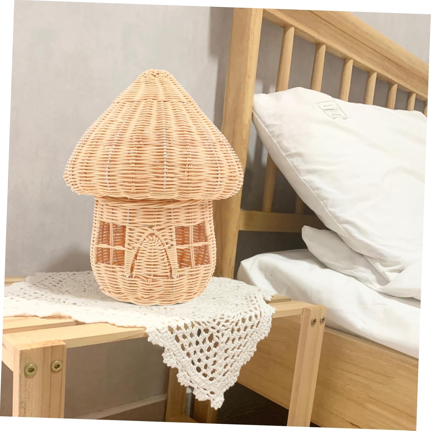 Cabilock Unique Rattan Craft Photo Prop Party Decoration Multipurpose Mushroom Woven Art Home Decor