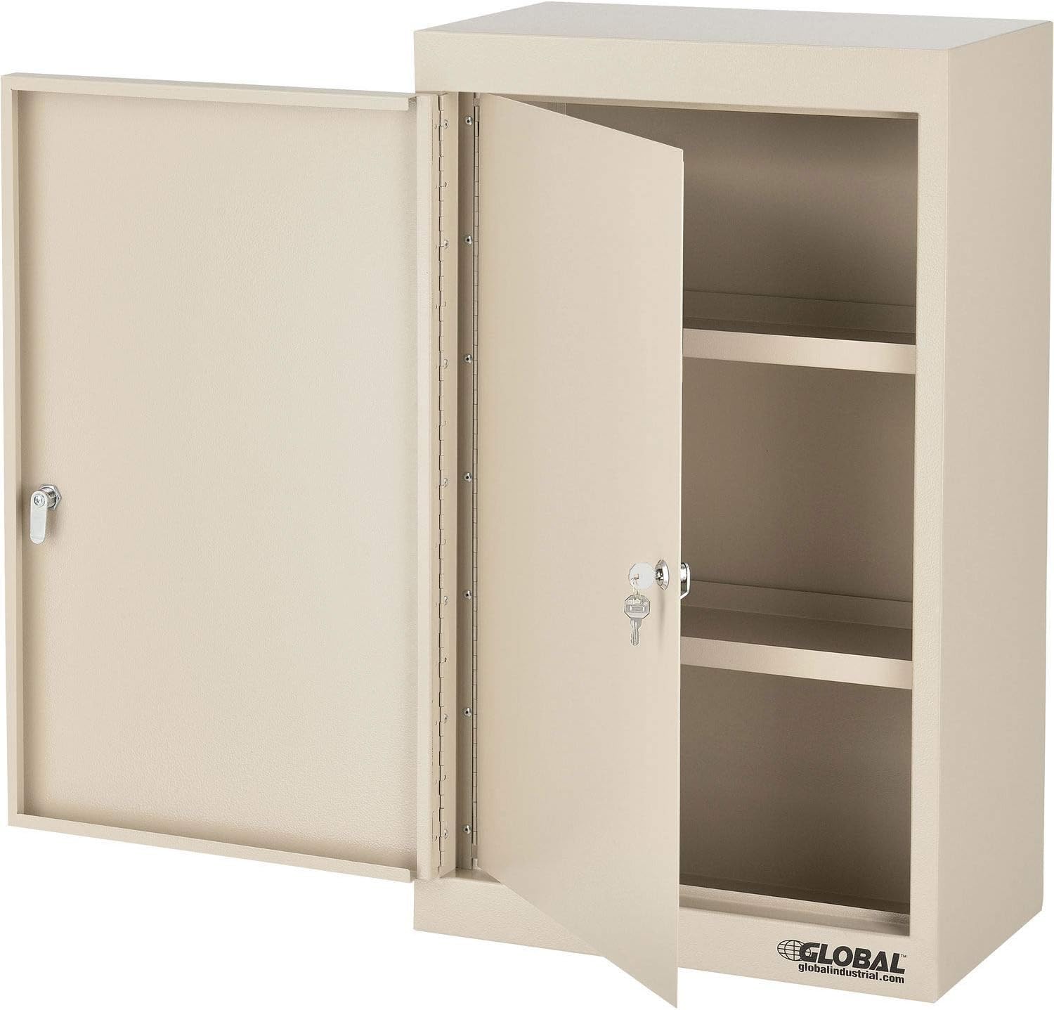 Global Industrial Large Narcotics Cabinet, Double Door/Double Lock, 18" W x 10" D x 30" H, Beige, for Doctor's Offices, Patient Rooms, Hospitals, Laboratories and More