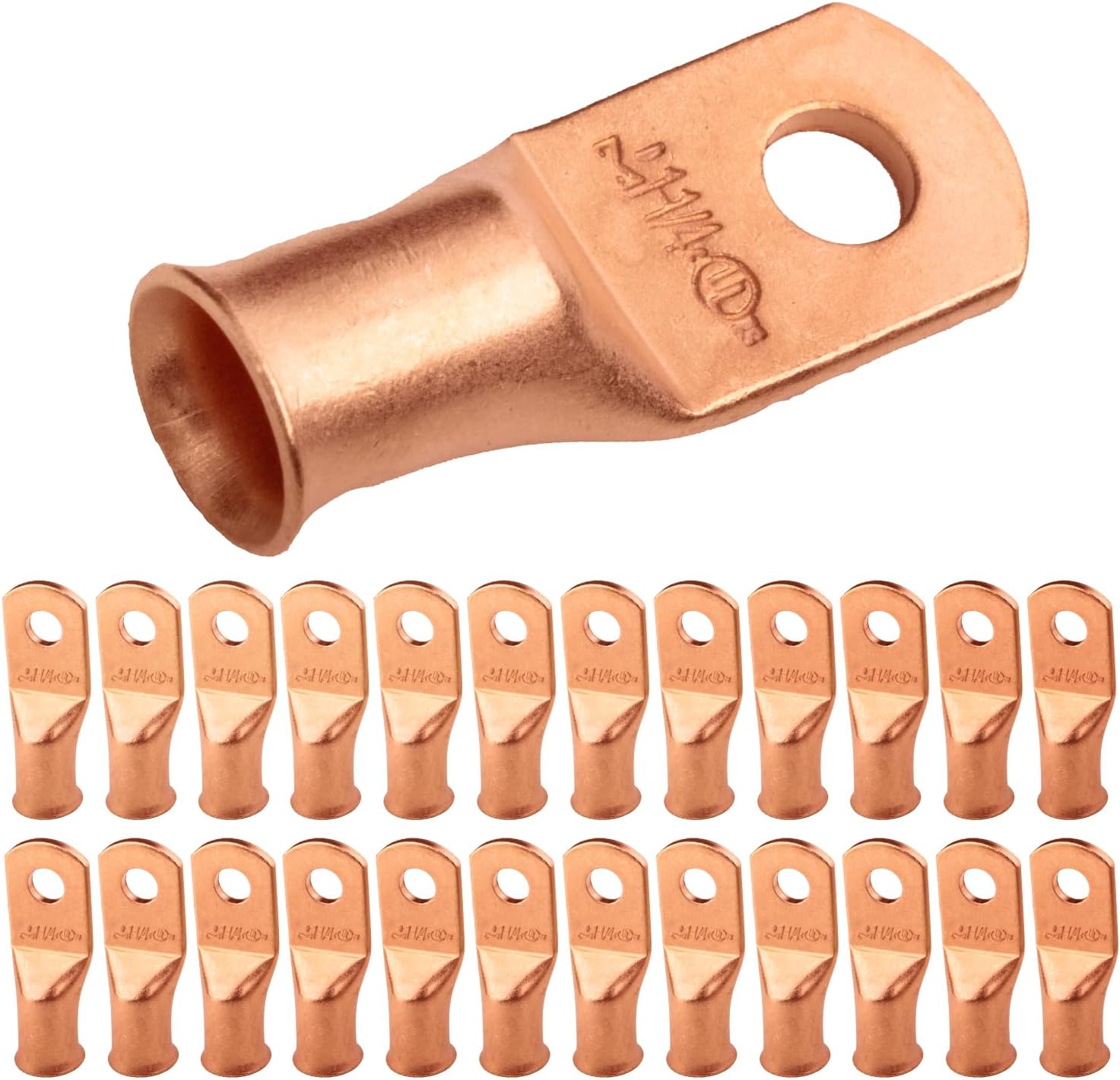 SELTERM 1 AWG - 1/4" (M6) ⌀ Hole UL Heavy Duty Wire Lugs, Battery Cable Ends, Bare Copper Eyelets, Tubular Ring Terminal Connectors [B55] - 25 Pack
