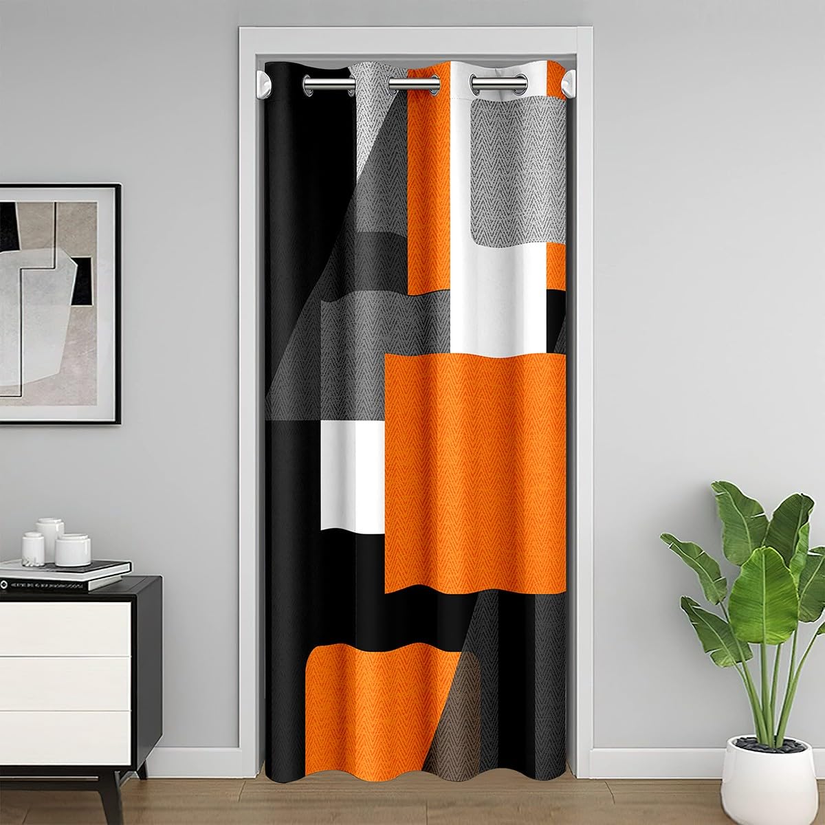 Orange and Black 30%-50% Room Darkening Blackout Curtain Door Curtain for Boys Girls TeensGeometric Square Room Divider Curtain Cover 106x203cm Abstract Art Window Treatments