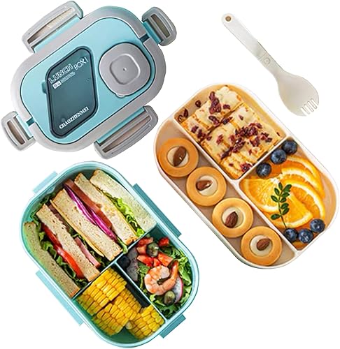 Miniatura 4 de Lonchera Bento, contenedor de ensalada todo en uno grande de 40.5 onzas, bandeja estilo bento, recipiente de salsa de 3 onzas para aderezos, y