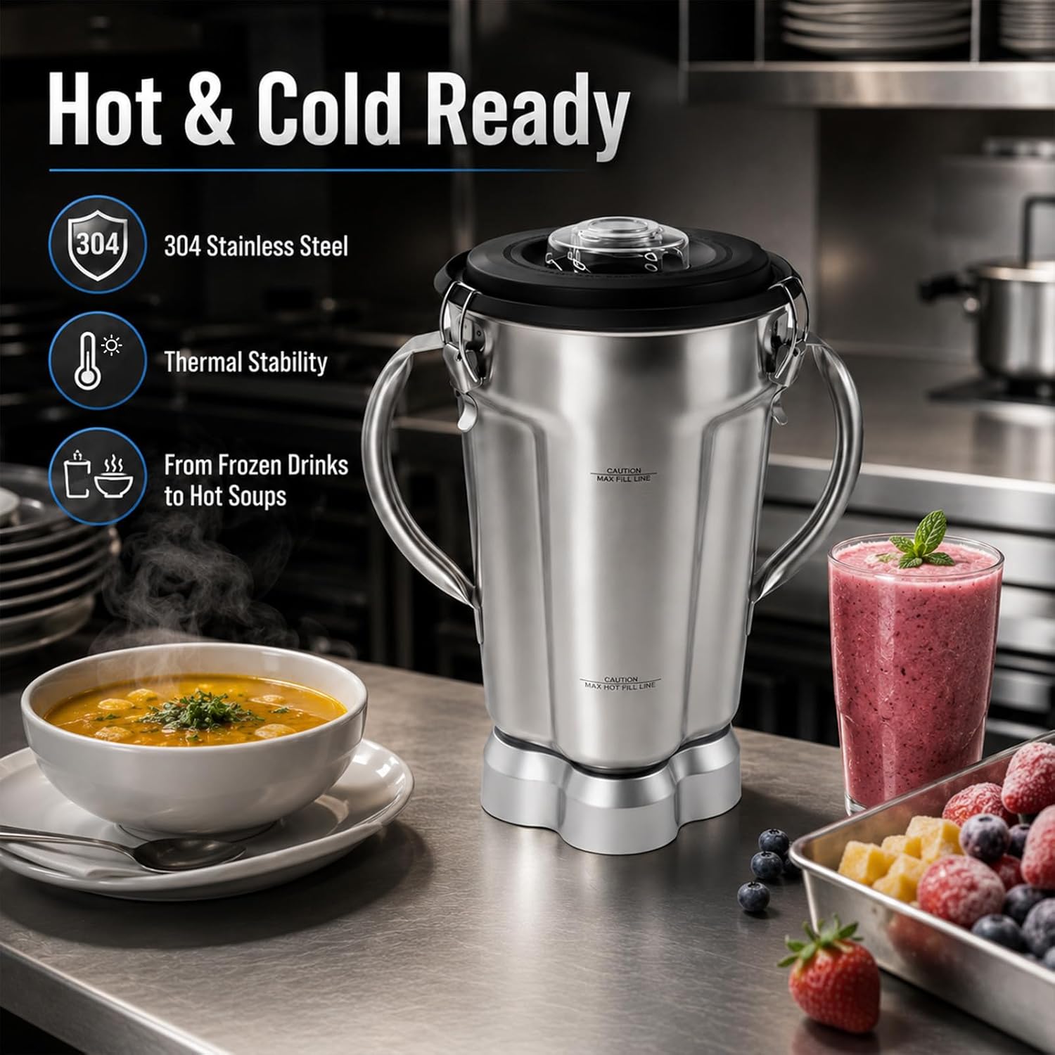136oz Stainless Steel Replacement Container for Waring CB15 Series, 304 Food-Grade Blender Jar with Dual Stay-Cool Handles, Snap-Lock Leak-Proof Lid & Blade Assembly, Heavy-Duty OEM Alternative thumbnail