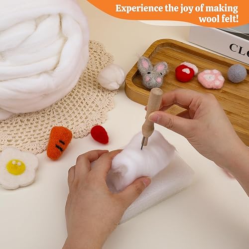 Vista 182 de 3.53 oz lana Roving, suministros de fieltro de lana, lana pura, hilo grueso, hilado de lana giratoria para fieltro de aguja, fieltro húmedo, Blanco