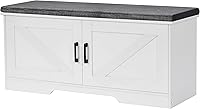 HOMSHO 2-Tier Shoe Storage Bench with Padded Cushion, Barn Doors & Adjustable Shelf - 39.4" White Entryway Organizer