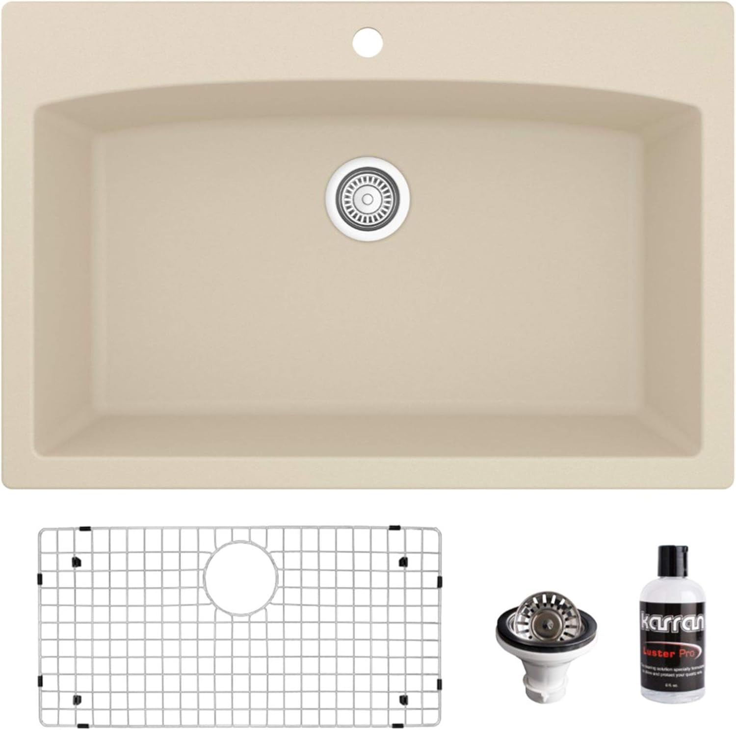 Karran QT-712 Drop-In Quartz Composite 33 in. 1-Hole Single Bowl Kitchen Sink Kit in Bisque