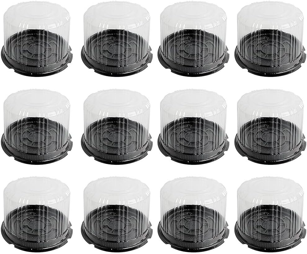 Hemoton 20Pcs Plastic Cake Container with Clear Dome Lid Disposable Cake Containers Round Boards Platter With Cover Diameter-6in Height-4.1in (Black)