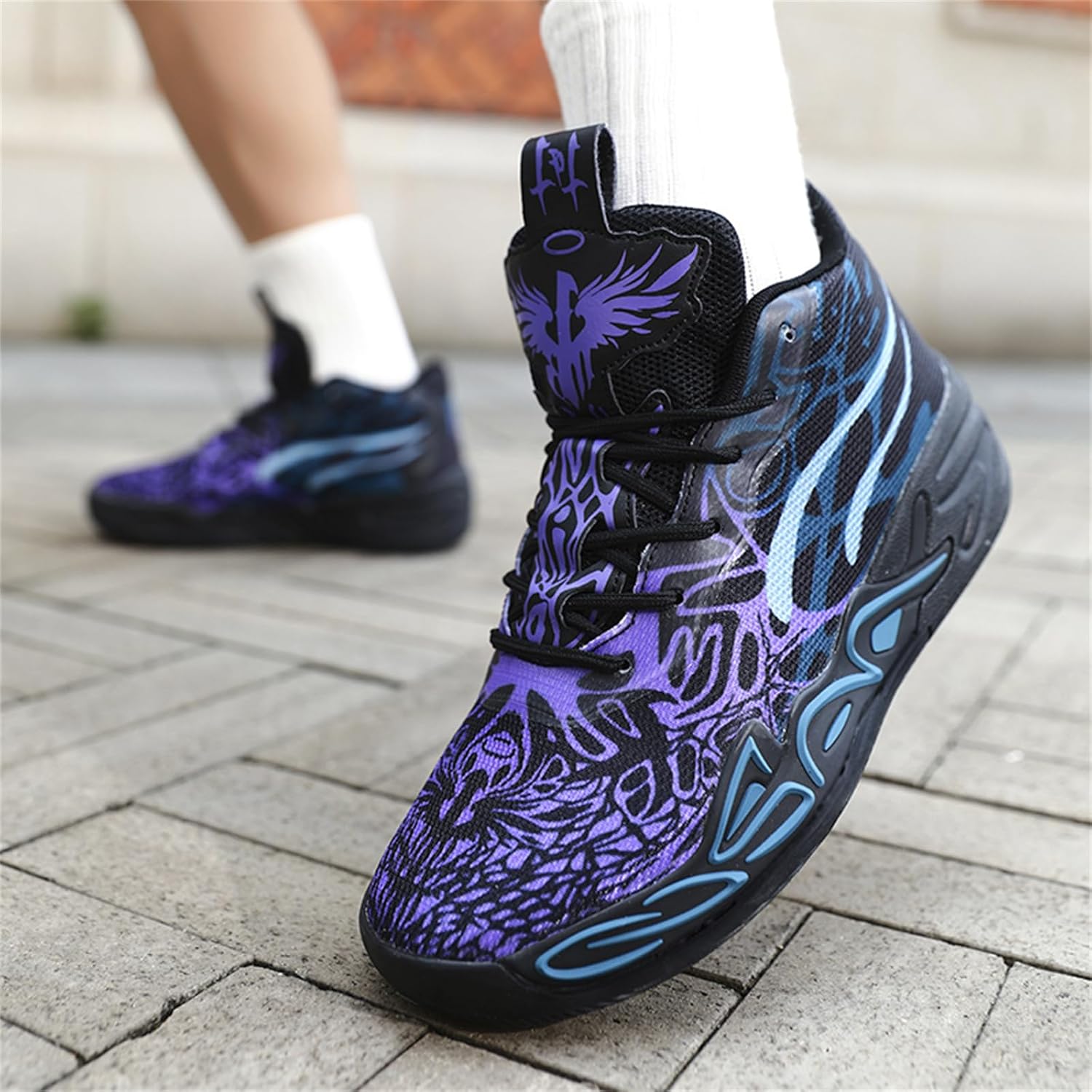 Men's Multicolour High Top Lace Up Breathable Mesh Upper Basketball Shoes with Vibrant Fluorescent Gradient Design Comfort for Basketball Training Court Games Tennis Volleyball Athletic Activities