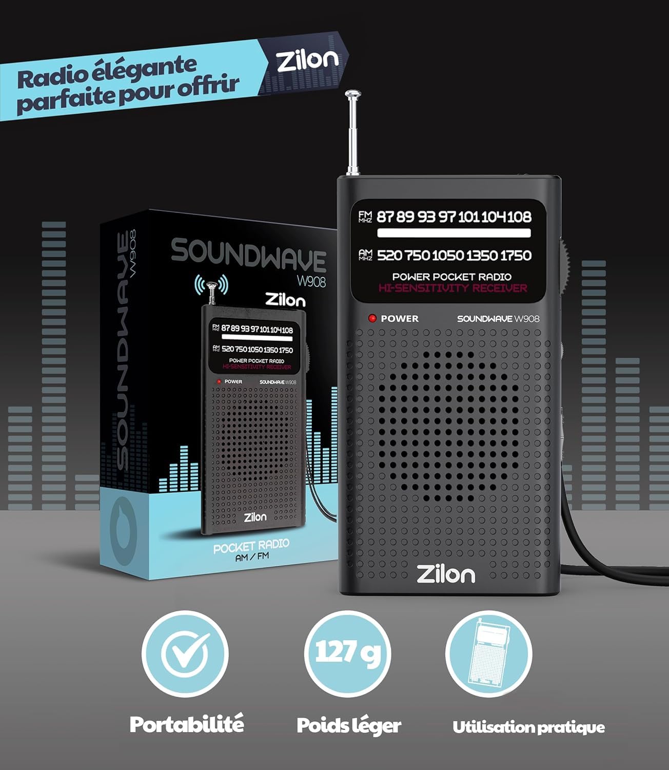 Radio à Piles Portable Petite Analogique Transistor FM Entrée pour Écouteurs Kit d’Urgence Excellente Réception Petit Poche Utilisation Simple Personnes Âgées Chiffres AA (Noire)