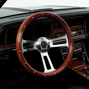18" Universal Steering Wheel 455mm Chrome Aluminum Spokes Wood Grip
