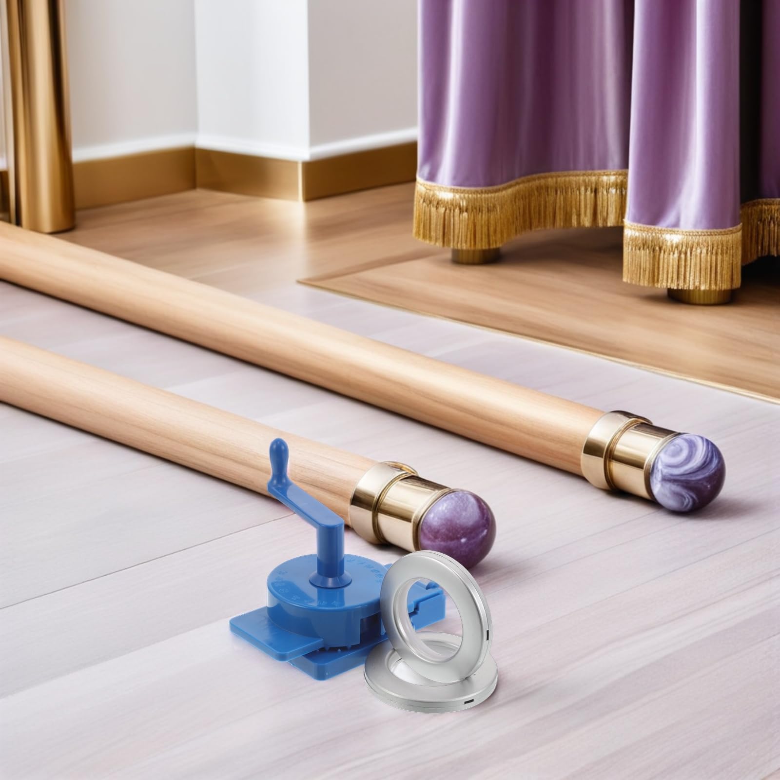 Set di Anelli per Tende in Plastica Argento con Punzonatrice Rotante, Anelli Rotondi Silenziosi per Tende da Bagno e Studio, Compatibilità Versatile