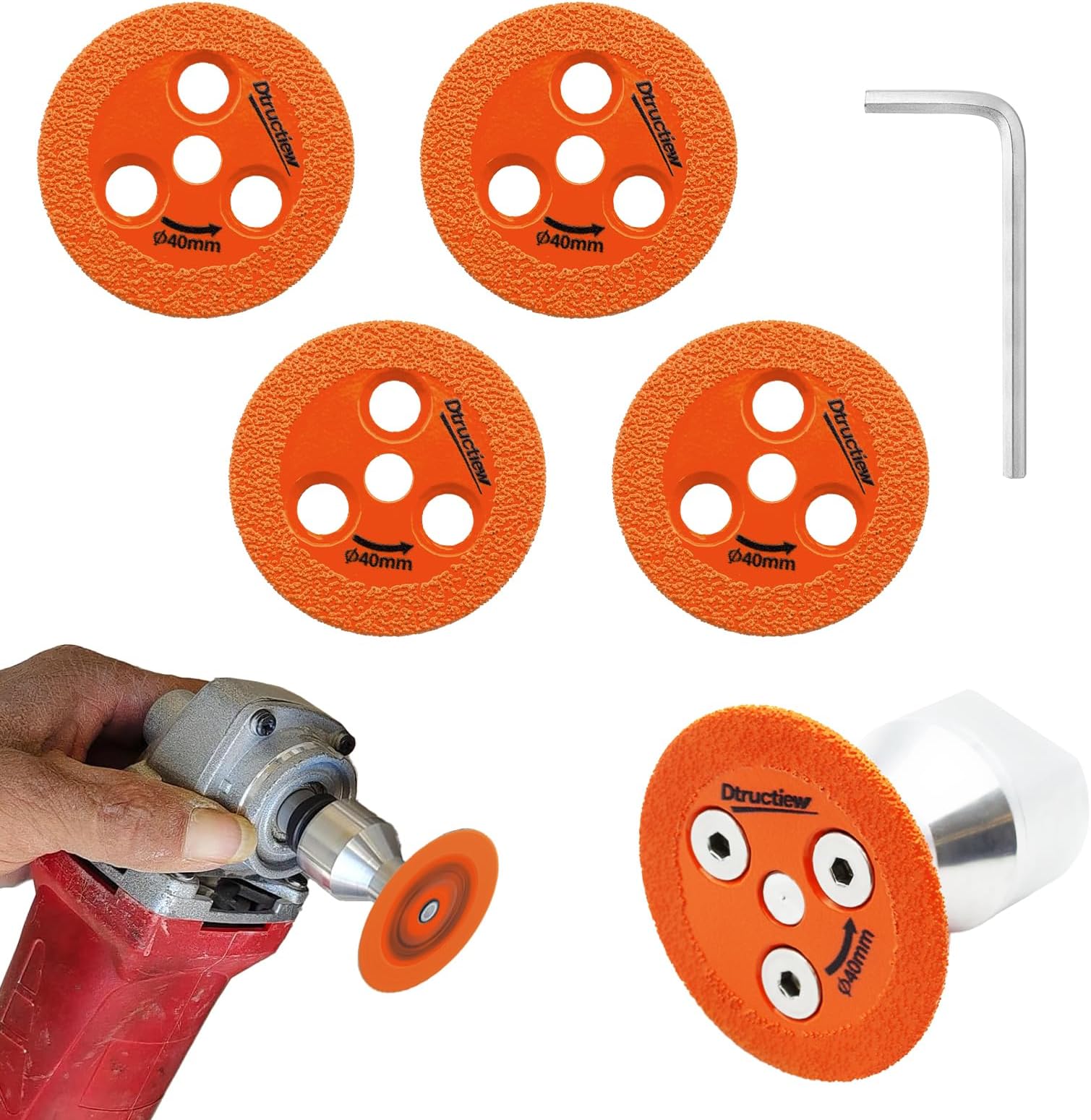 5PCS Mini Diamond Engraving Saw Blade - 1-9/16 Inch (40mm) Cutting Disc with 1pc 5/8''-11 Thread Flange for Marble, Granite, Artificial Stone, Porcelain Tile, Ceramic