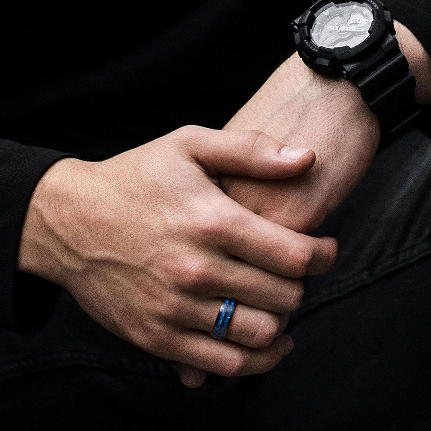 Holizaly 8mm Black Men's Tungsten Wedding Ring Cosmic Elements Polished Finish Comfort Fit Size 7-14 With Gift Box - Image 2