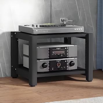 2/3/4/5 Tier Audio Cabinet Record Player Stand Audio Rack, AV Component Media Stand, Tower Player Stand, Home Stereo Rack System With Height-Adjustable Shelf, For DVD Players TV Box Game ConsoleBlack