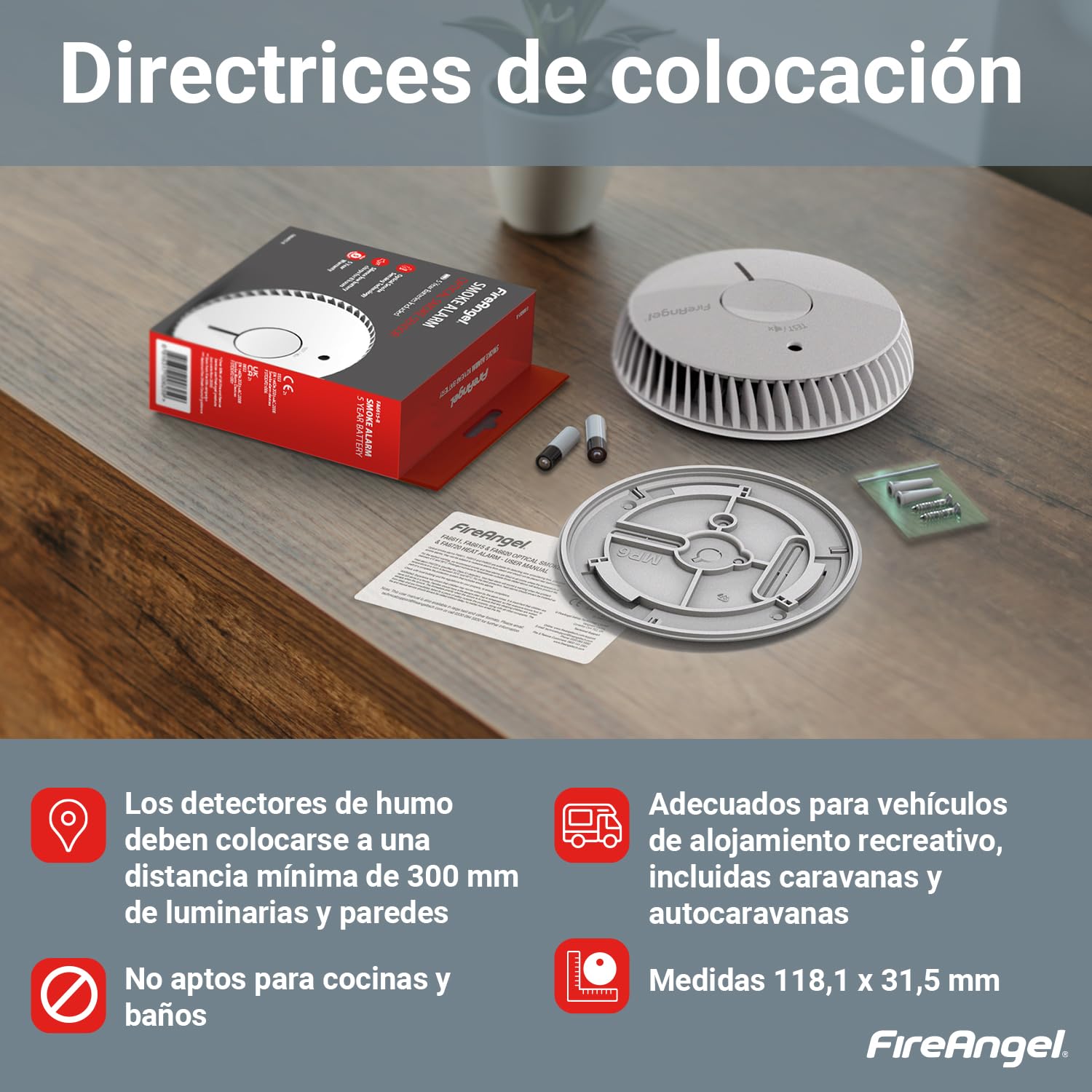 FireAngel Detector de Humo Óptico FA6115-INT - Alarma de Incendios para Hogar y Caravanas con Batería de 5 Años de Duración - Repuesto del ST-625