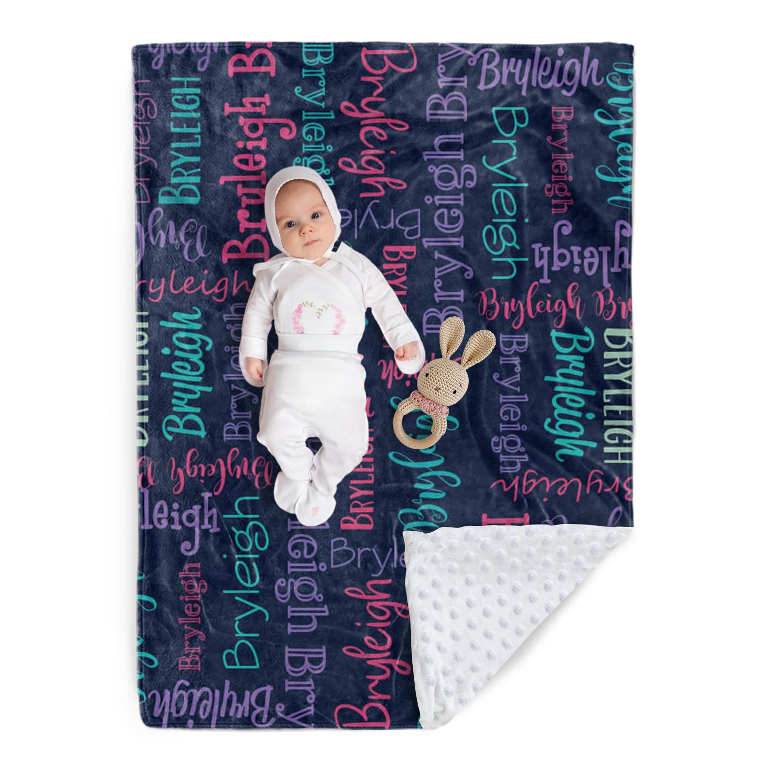 Custom Baby Blanket - Personalized Names Design - Soft Plush Blanket with Double Layer Dotted Backing for Boys Girls Color04(30x40 inches)