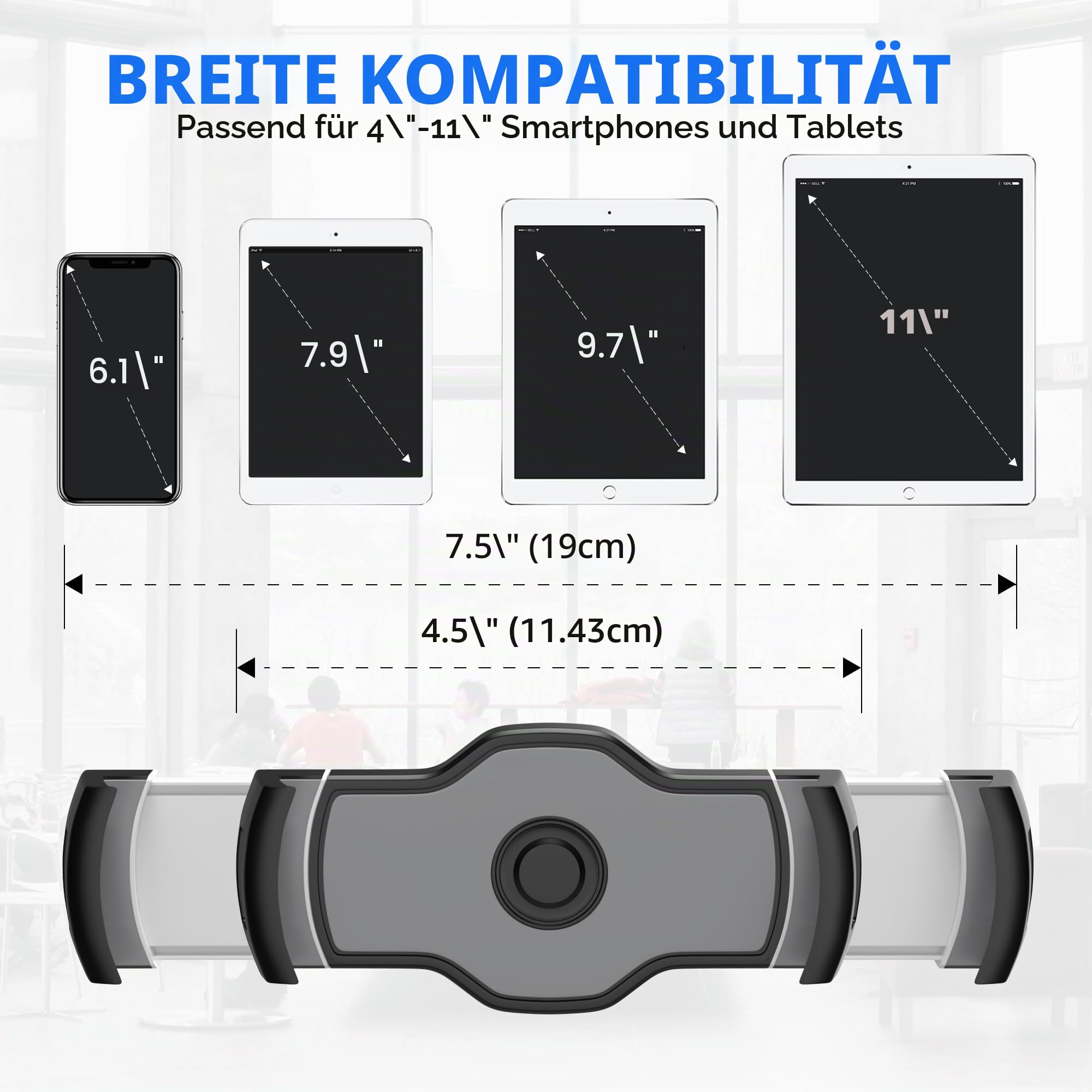 AboveTEK Tablet Ständer, Verstellbare iPad Halterung Tisch, 360° Drehbarer Handy & Tablet Halterung für 4-11" iPad Pro/Air, Samsung Galaxy, e-Reader - Ideal für Büro, Küche & POS (Schwarz)