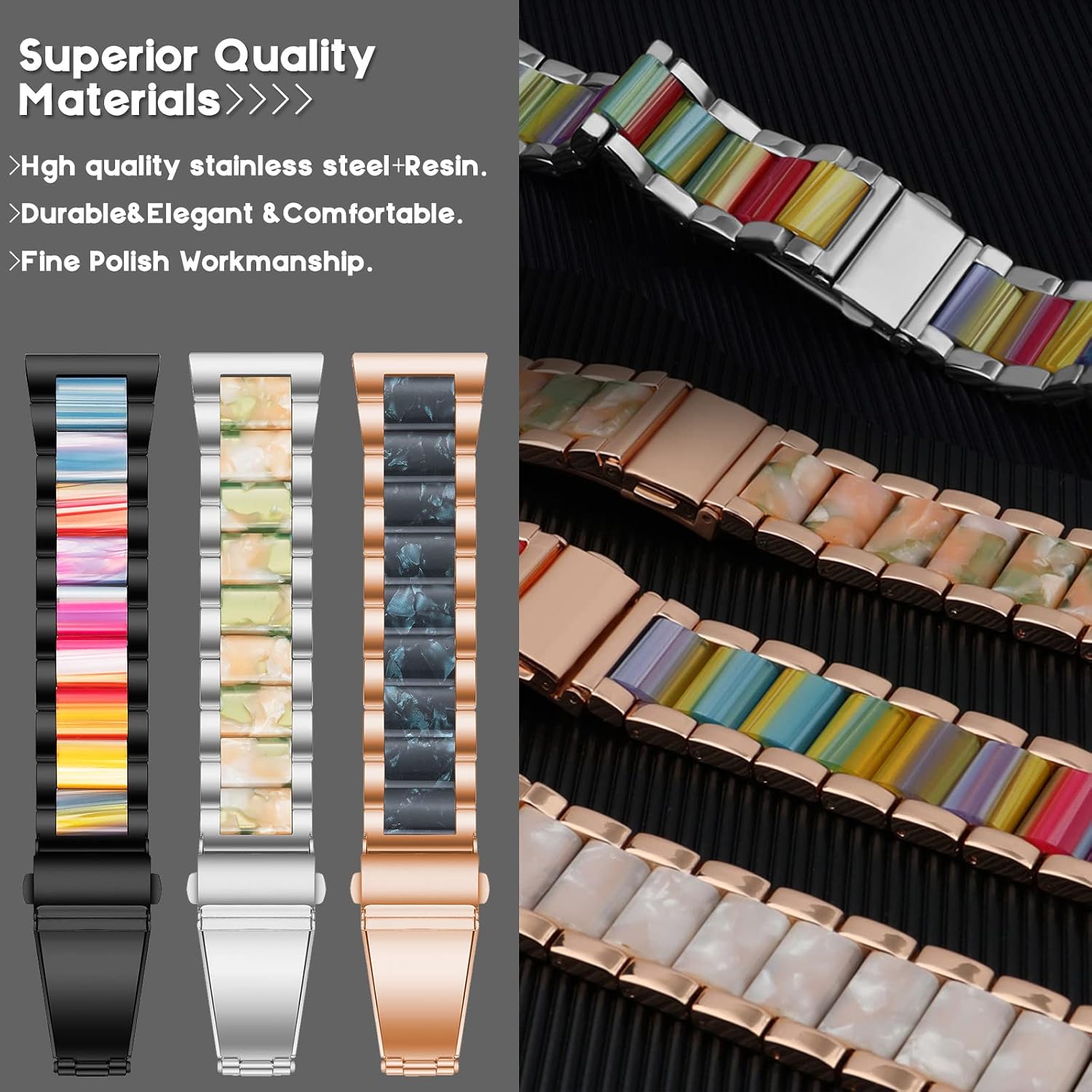 Resin Stainless Steel Watchband Compatible with Samsung Galaxy Watch 7 FE 6 5 4 Band 44mm 40mm/Watch Active 2/Active1 40mm/Watch 42mm/Watch 3 41mm Wristband 20MM Metal Replacement Strap image 5