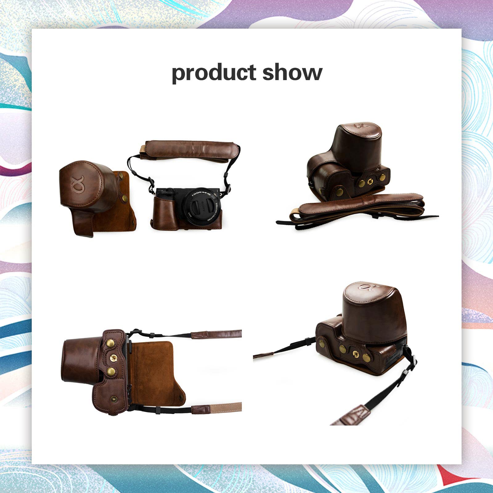 kinokoo Housse pour Sony A6400, étui de Protection en Cuir PU Compatible avec appareils Photo numériques Sony Alpha 6400, A6100, A6000 et A6300 avec Objectif 16-50 mm et bandoulière réglable - Café