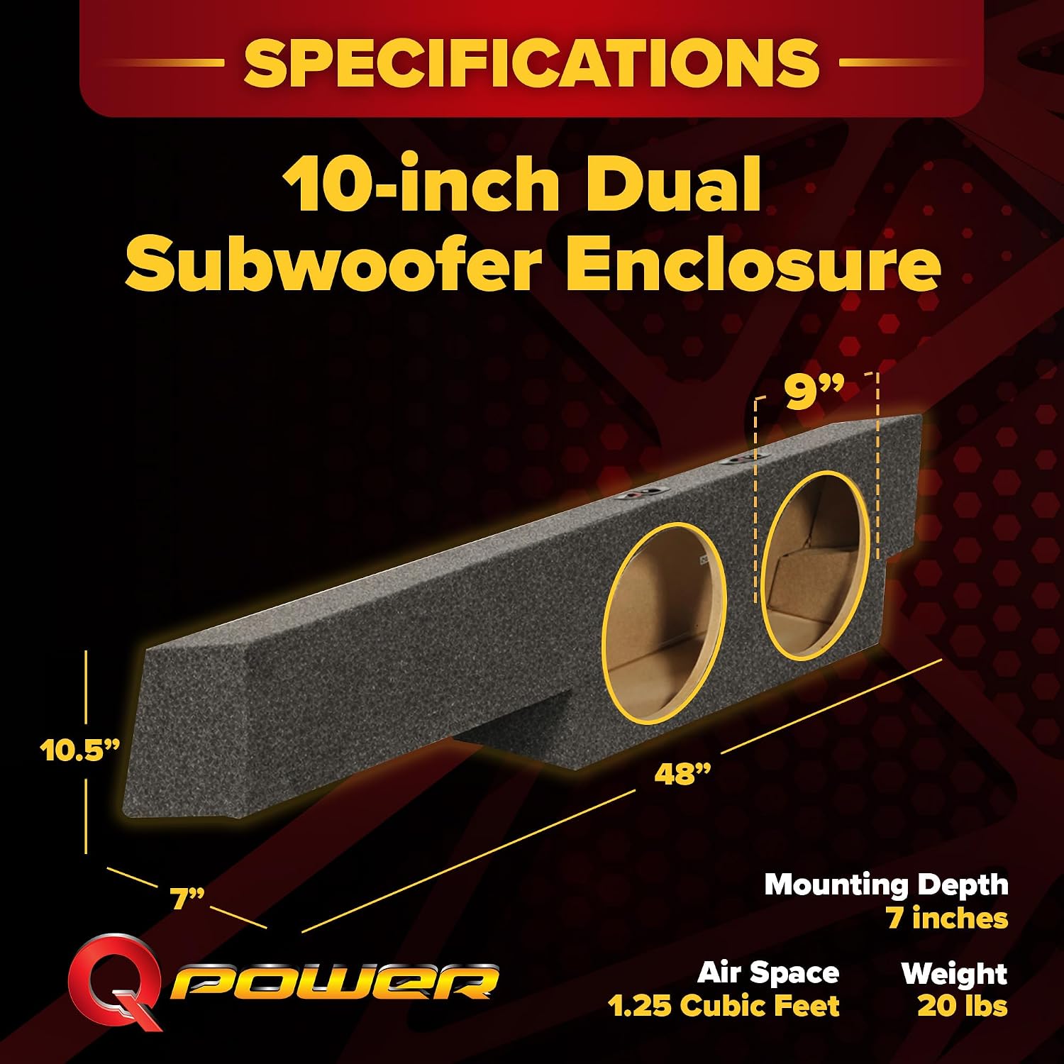 Q Power 10” Dual Subwoofer Enclosure, Sealed Underseat Sub Box Compatible 2000-2003 Ford F-150 SuperCrew Trucks for Enhanced Vehicle Audio Experience