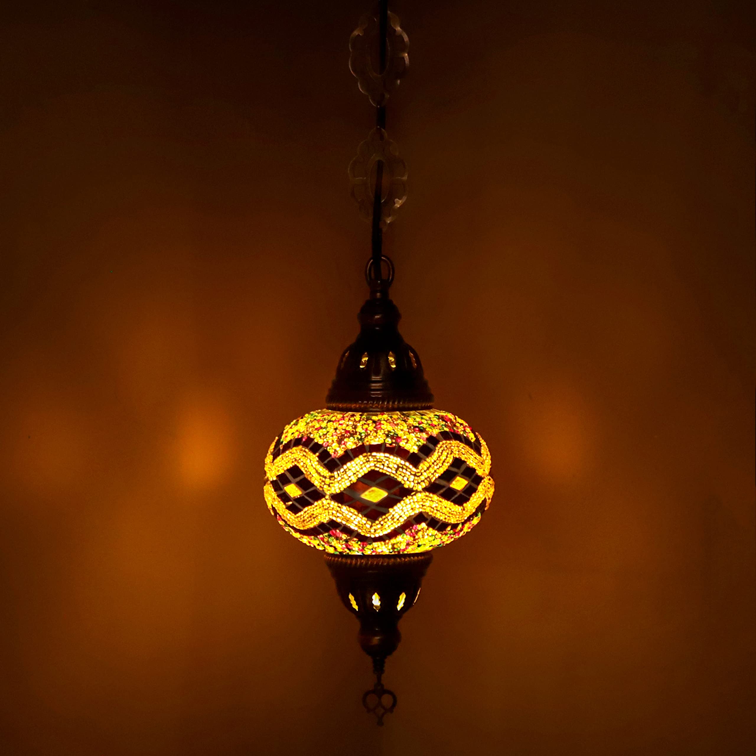 ENVA Turkish Moroccan Handmade Glass Mosaic Ceiling Hanging Chandelier Light Lamp Large Globe