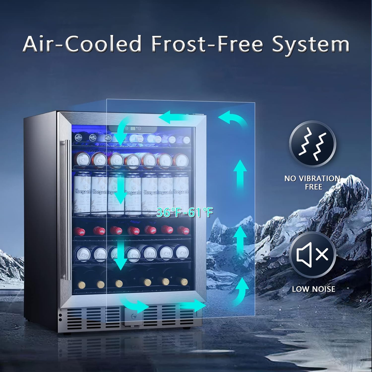 Antarctic Star 5.1 Cu.Ft Beverage Refrigerator- Wine Cooler Low Noise Transparent Glass Door LED Light Stainless Steel Efficient Cooling System with a Lock 115V 60Hz for Home and Bar 24inch, Silver : Appliances