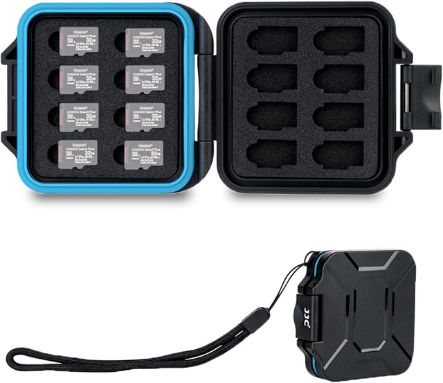 JJC 16 Slots Portable TF Micro SD Memory Card Case, Water-Resistant and Anti-Shock Carrying Case for 16 MSD/SDHC/SDXC Cards With EVA Foam Interior