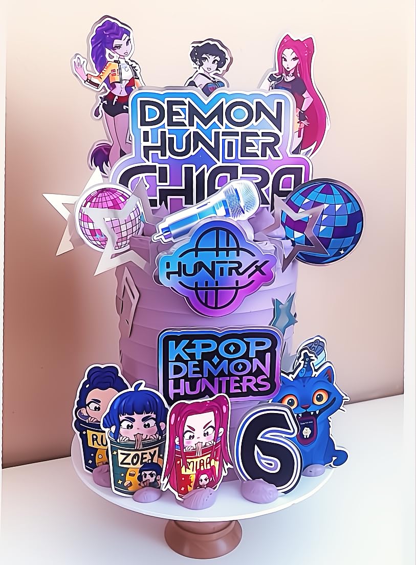 Personalised KPOP Anime Hunter Cake Toppers, Custom Name and Age K-Pop Party Decorations, Anime