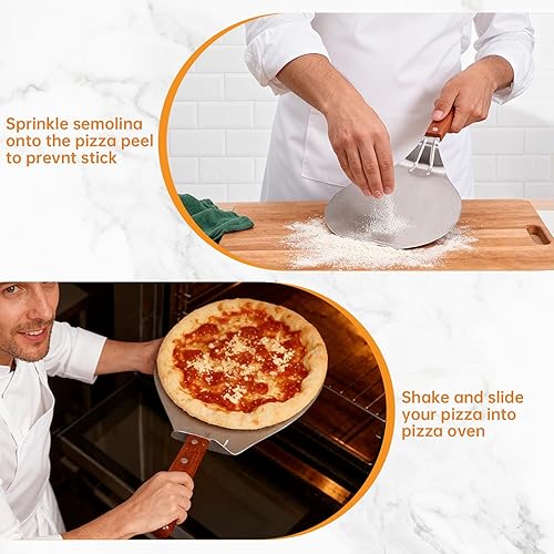 Miniatura 5 de UTENEW Stainless Steel Pizza Spatula Peel Shovel Cake Lifter Wood Handle Plate Holder Baking Tool Baking Homemade Pizza 8Inch
