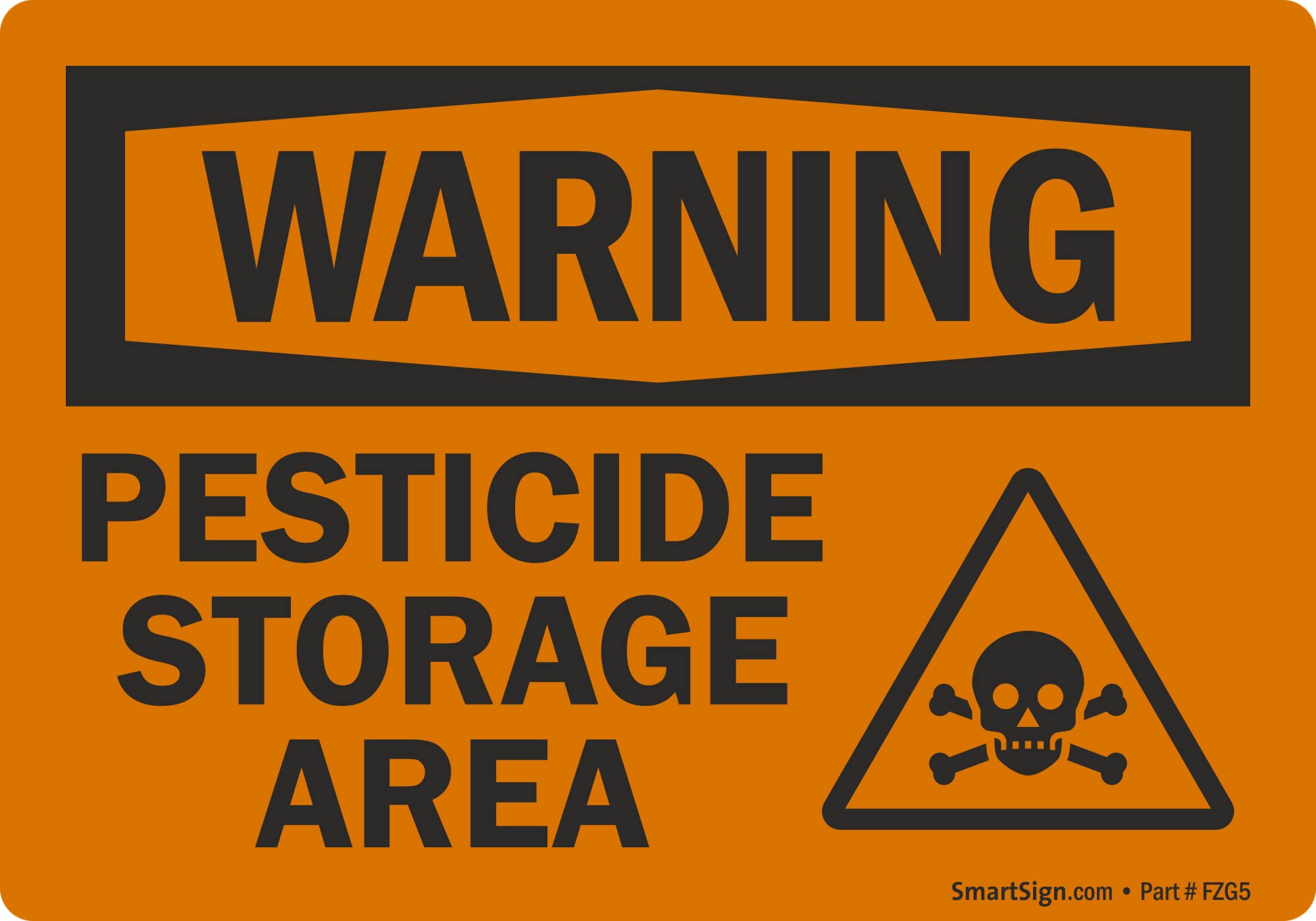 SmartSign 3.5 x 5 inch “Warning - Pesticide Storage Area” OSHA Label with Graphic, 3 mil Laminated Adhesive Polyester, Orange and Black