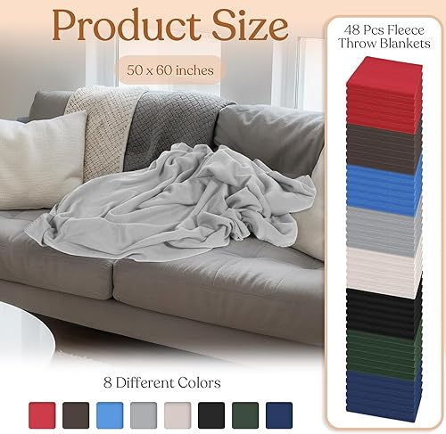 Miniatura 9 de Buryeah Paquete de 48 mantas de forro polar a granel de 50 x 60 pulgadas, suaves, acogedoras, ligeras para sofá, cama, habitación, viajes al aire
