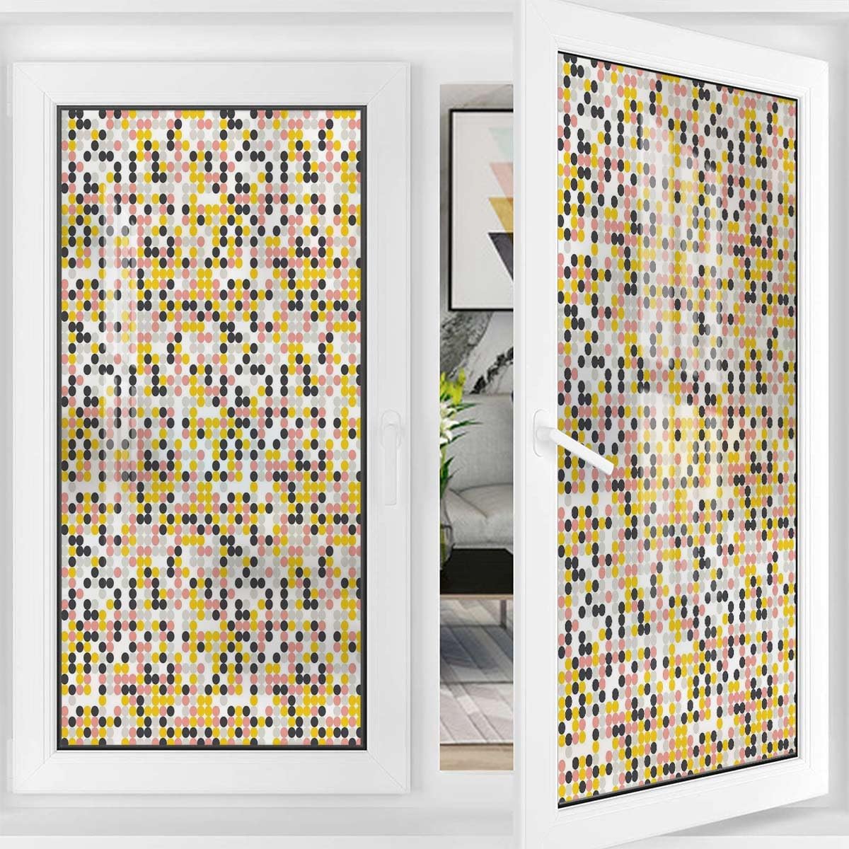 Multicolor Window Film Window Privacy Film Abstract Various Circles Window Film Vinyl Non Adhesive Privacy Film Geometry 35.4Wx59L-inch