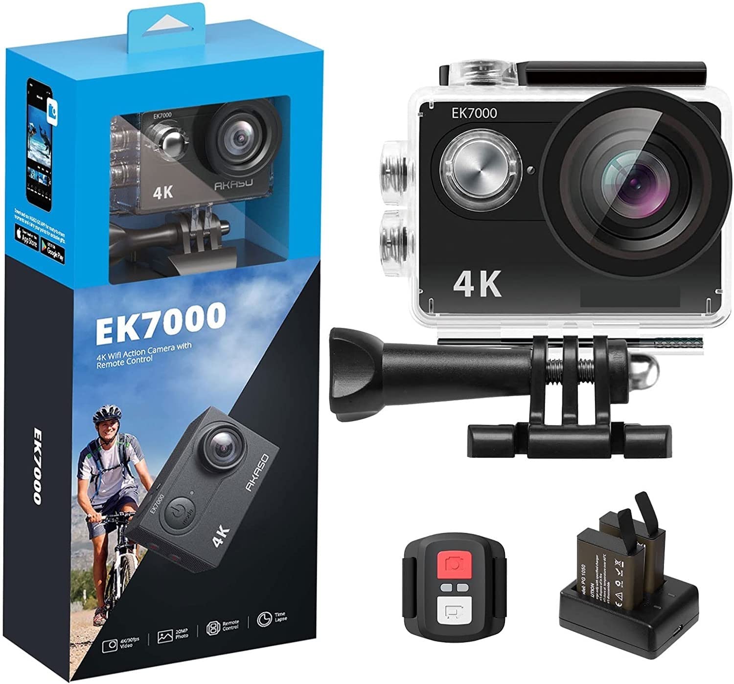 Action Cam, EK7000 4K Action Camera Videocamera DV Impermeabile Ultra HD Telecamere da 12 MP Fotocamera Sportiva Grandangolo da 170 Gradi Originale,All'aperto, Sport, Video