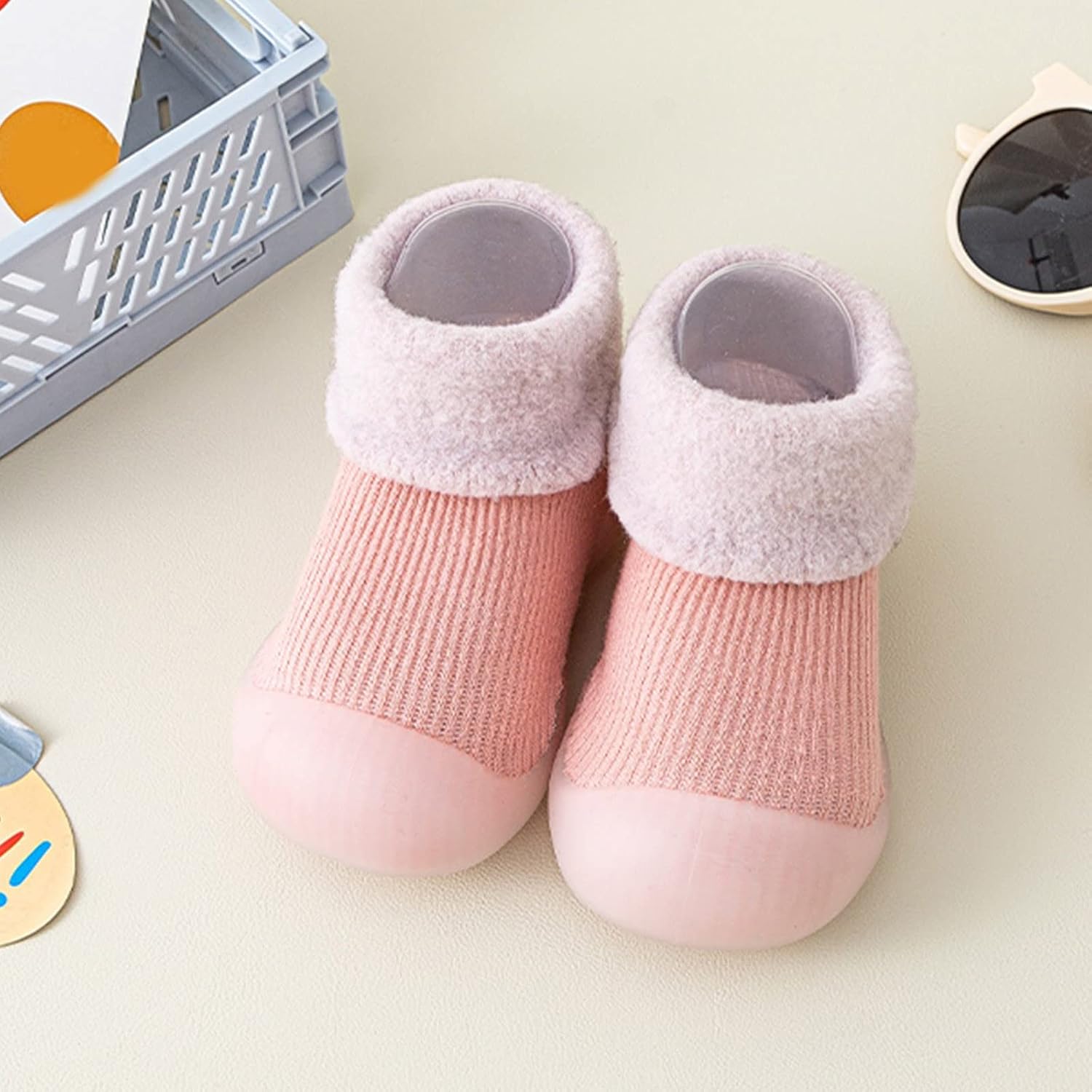 Infant Boys Girls Socks Shoes Toddler Fleece WarmThe Floor Socks Non Slip Toddler Girls Shoes (Pink, 12-18 Months)