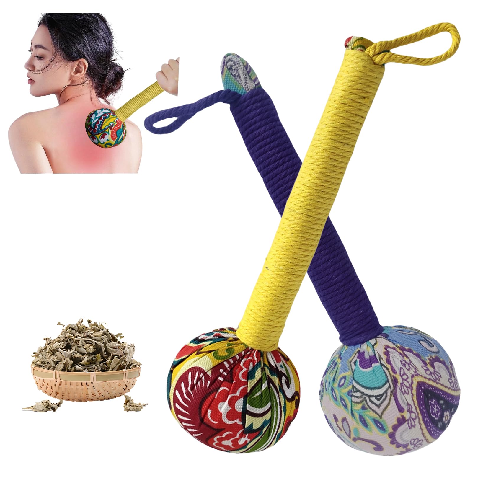 APSWUDR Wormwood Hammer, Manual Massage Hammer, Full Body Massage, Relieve Muscle Pain, Open Meridian. (Purple Yellow)