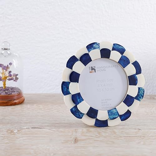 Miniatura 5 de Handicrafts Home Marco de fotos blanco y azul de 4 x 4, marco vintage con incrustaciones de hueso festoneado, marco de fotos hecho a mano para