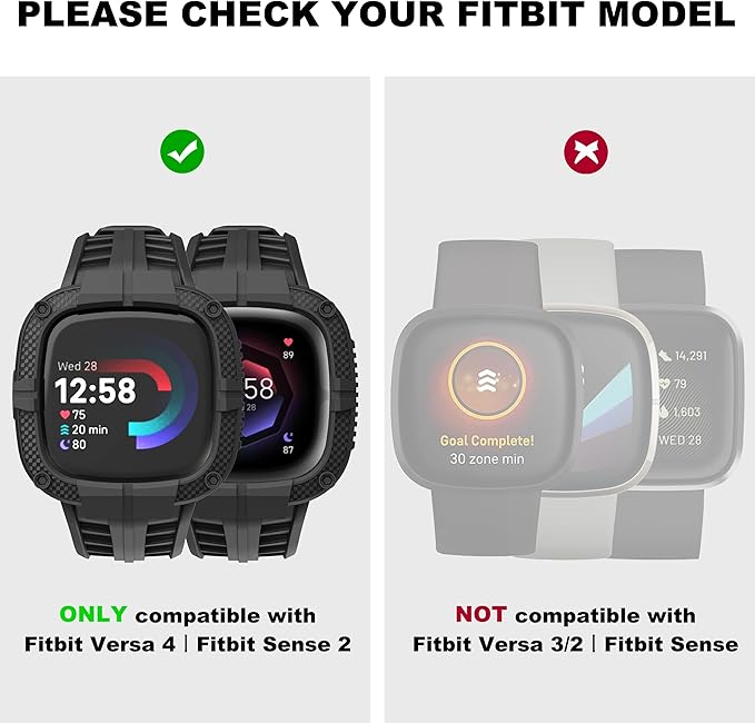 Correa con Caja para Fitbit Versa 4 Sense 2 Protector Deportiva TPU Negra miniatura 4