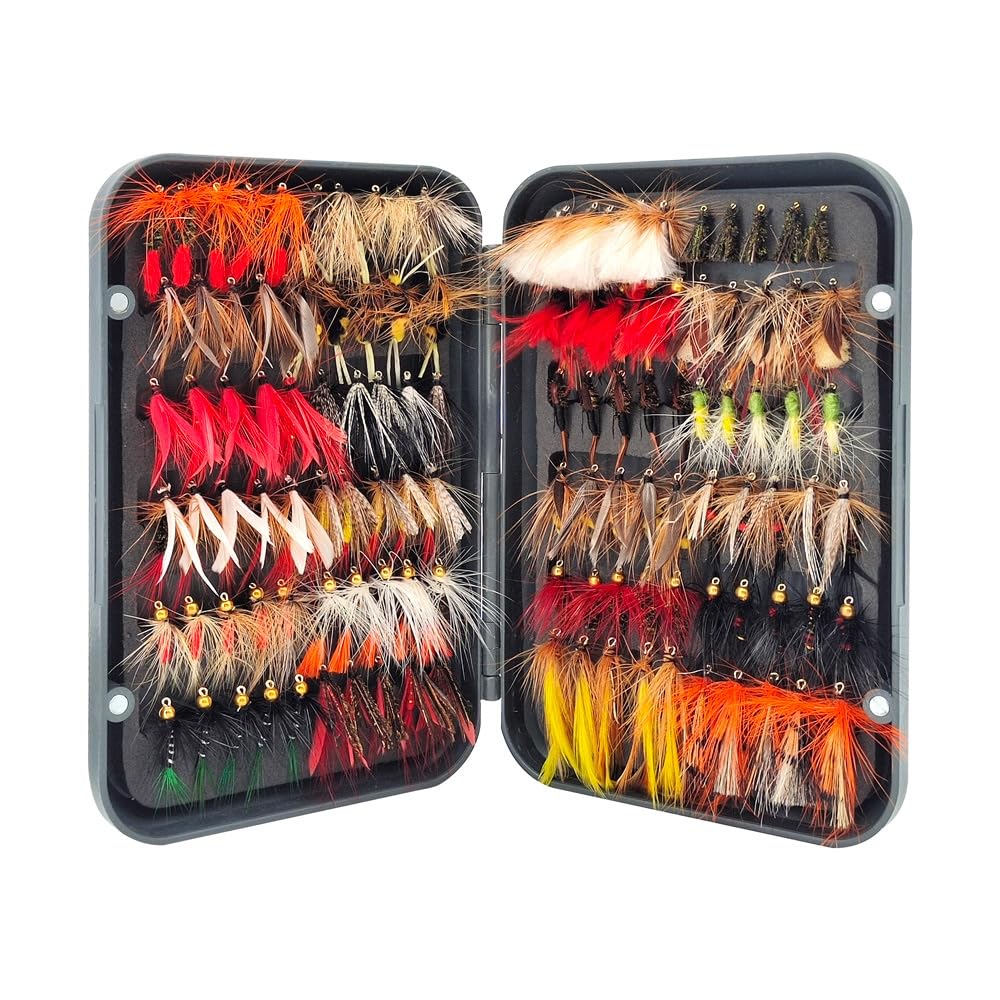 120pcs Fly Fishing Flies Kit - Ultimate Dry & Wet Fly Lures Assortment with Waterproof Fly Box, Hand-Tied Trout, Bass & Salmon Fishing Gear, High-Value Fishing Gift Set (120)