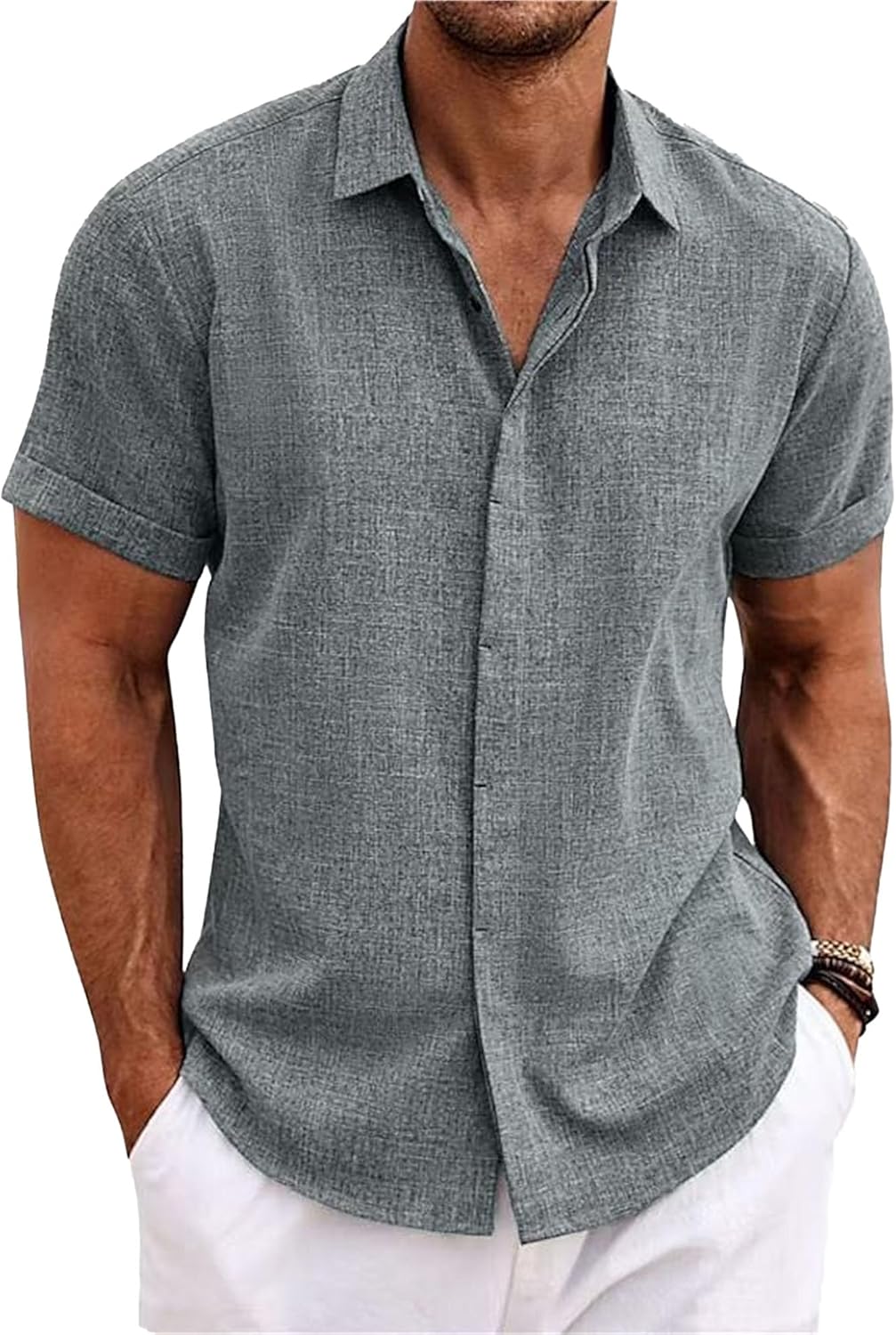 Chemise Homme Manches Longues Col Revers-Top Homme été Blouse De Plage-Haut Avec Col En V T-Shirts Boutonné Décontractés Couleur Unie Tunique Ample