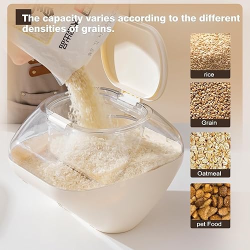 Miniatura 7 de Dispensadores de cereales Recipiente de arroz Dispensador de contenedores de cereales con tapa de almacenamiento sellado, contenedor de alimentos